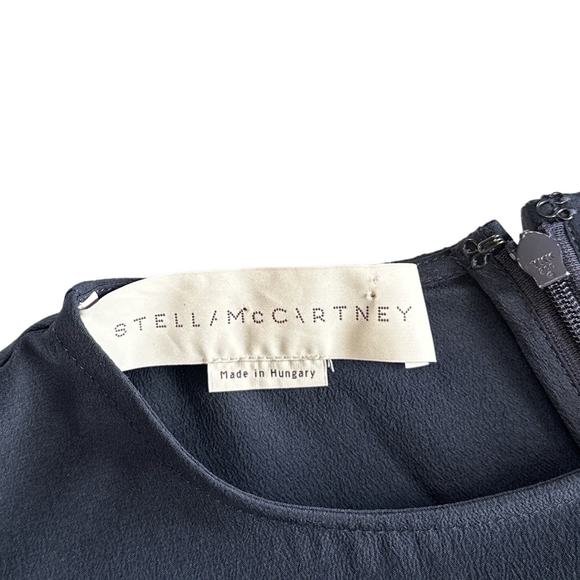 Stella McCartney Silk Crepe De Chine High Neck Split Sleeve Dress Navy 38 US 8 - Picture 9 of 16